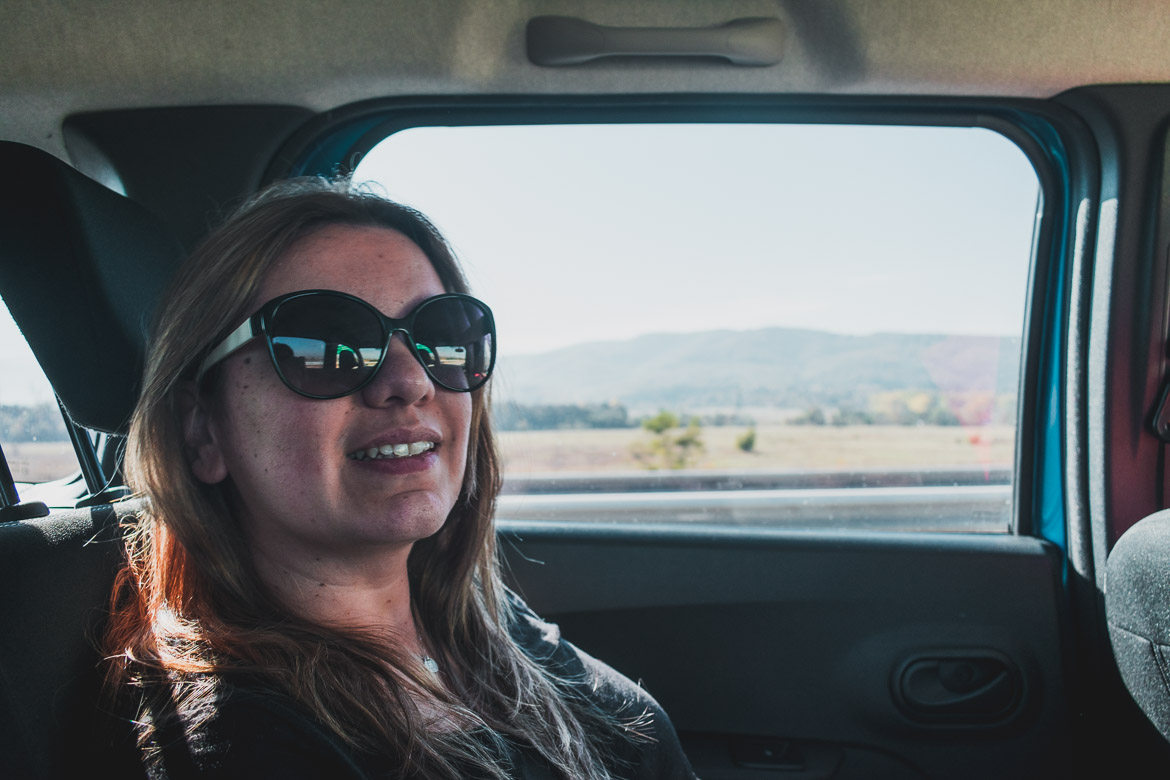 This photo shows Maria in the car from Sofia airport to Bansko. Hoppa airport transfers. How to get from Sofia to Bansko Bulgaria.