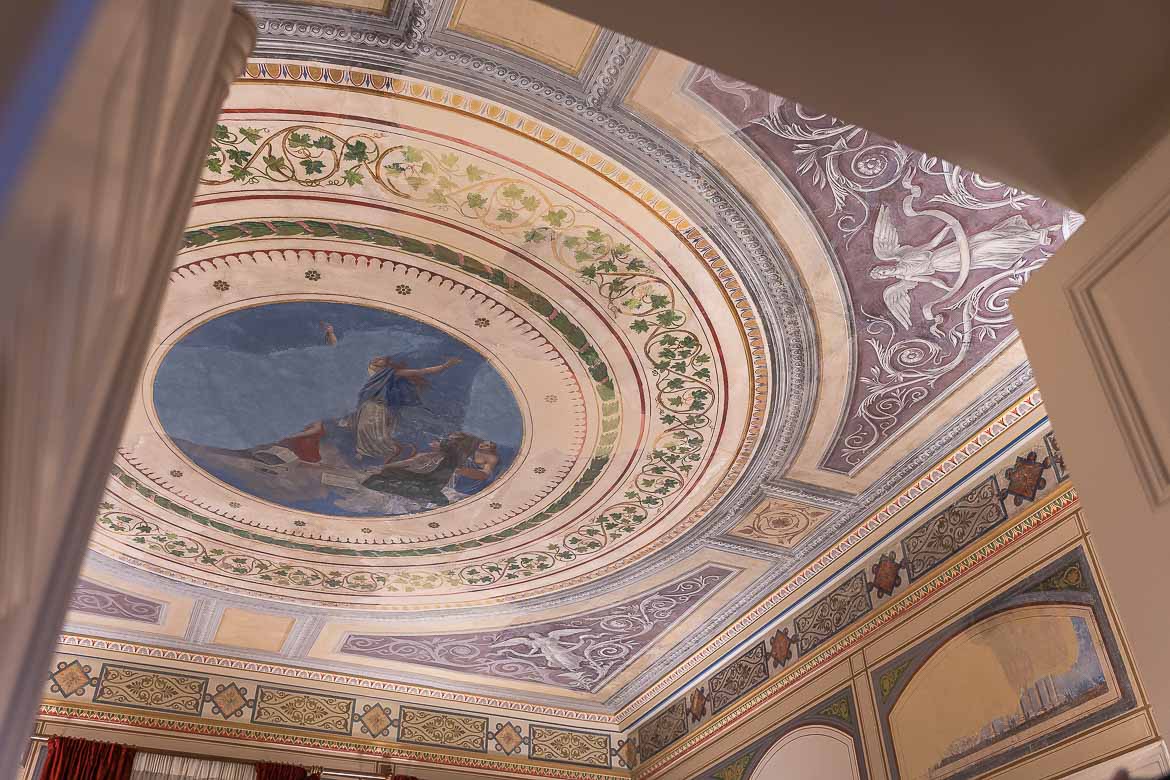 One of the painted ceilings in Panagiotopoulos Mansion.