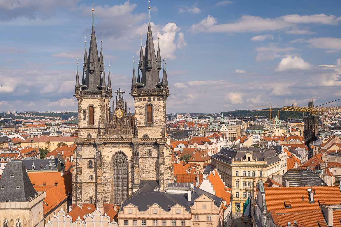 Panoramic view of the Church of Our Lady before Tyn and the Old Town from the Old Town Hall Tower's gallery.