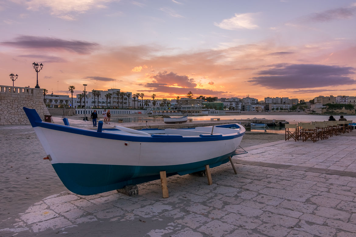 This is an image of Otranto seafront at sunset. 