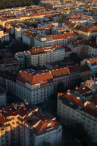 This image shows the view of the city from the Zizkov TV Tower.