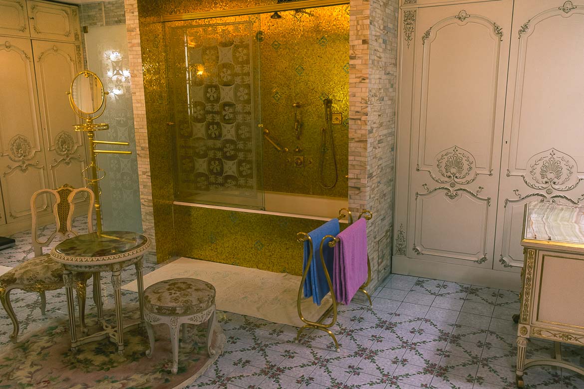 This photo shows one of the biggest and most luxurious bathrooms in Ceausescu residence in Bucharest, Romania.