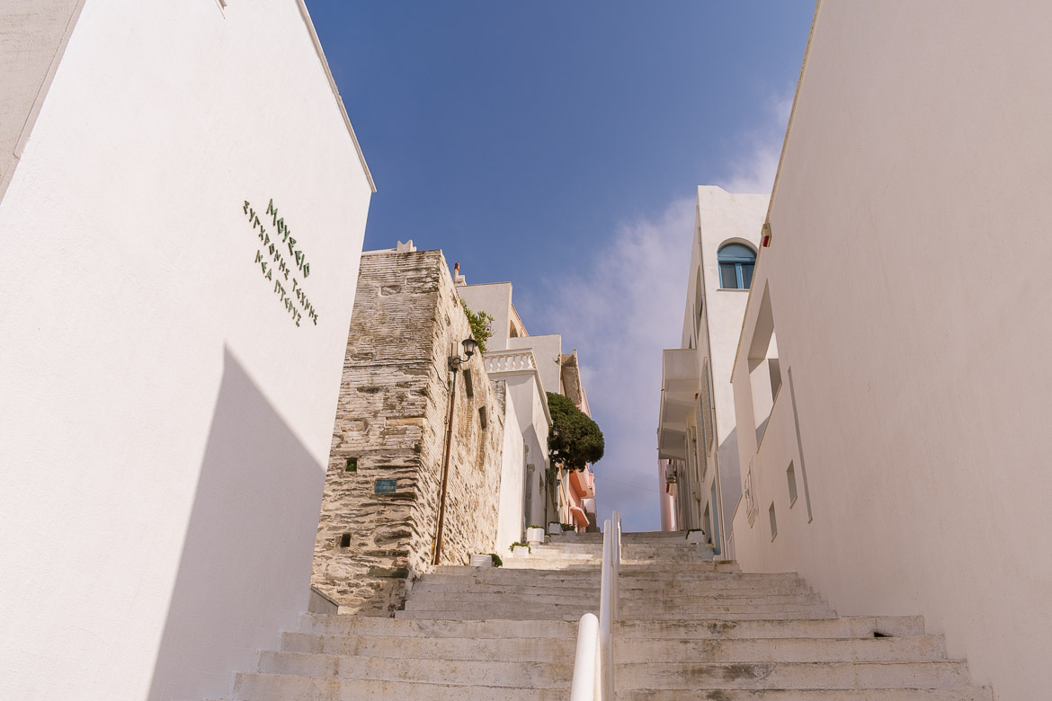This image shows the traditionally built buildings that house the collections of the Goulandris Museum.