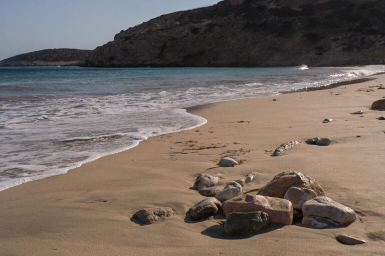 This image was shot on Kedros Beach and it shows the emerald sea as it flirts with the silver sand.