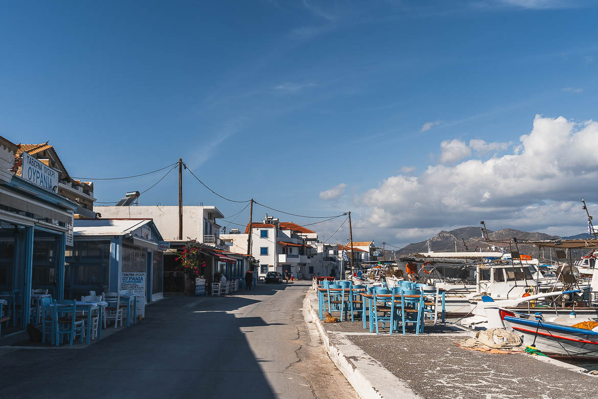 This image shows the promenade of Elafonisos Town in absolute peace and quiet. 