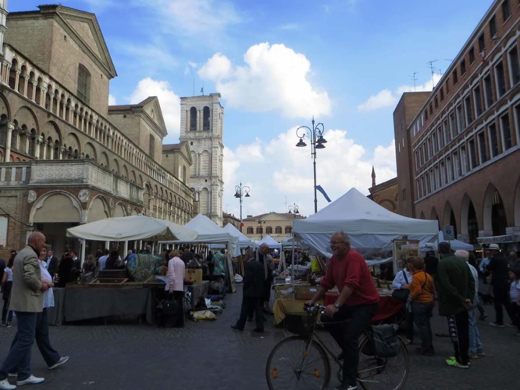 Ferrrara Emilia Romagna Italy Duomo Piazza Cattedrale street market