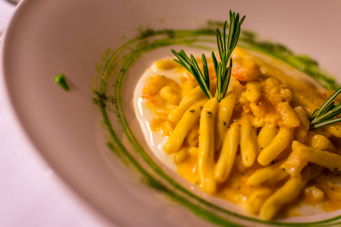 This is a close up of a pasta dish at Masseria Torre Coccaro in Puglia Italy.