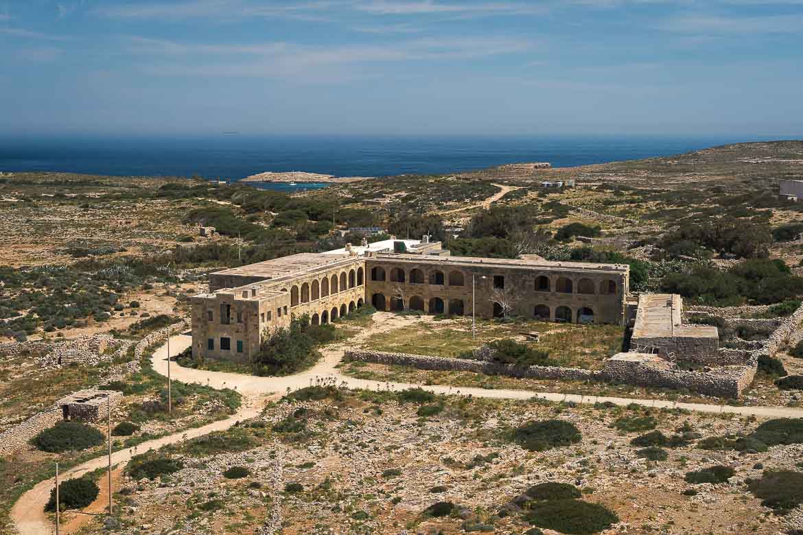 This image shows a panoramic view of the abandoned isolation hospital.