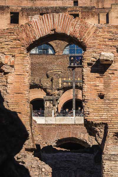 A big wooden cross on the ground floor. If you're asking yourself how to visit the Colosseum, a guided tour is the most insightful and hassle-free way. 