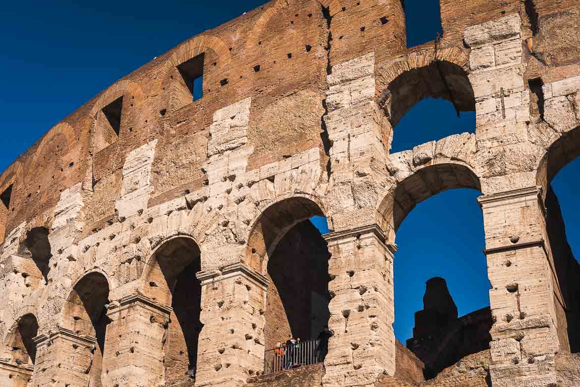 The holes on the columns of the facade.