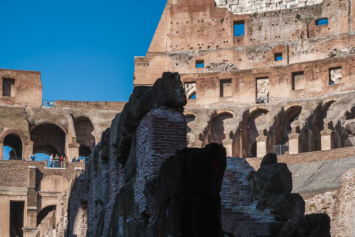 The walls of the Hypogeum with the upper floors in the background. If you want to know how to visit the Colosseum, the best way to check out the underground and all the other areas is with a guided tour. 