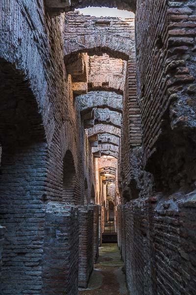 A roofless narrow corridor at the Hypogeum.