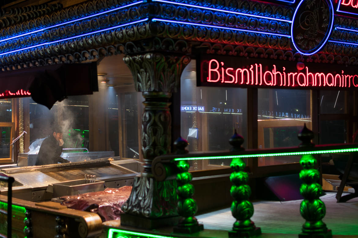 Fish grilled on board a boat near the Galata Bridge. Istanbul food guide: Sugar, spice and love.