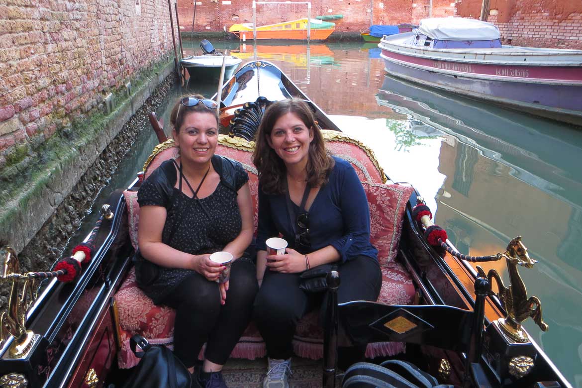This is a photo of Maria and Katerina in a gondola in Venice.