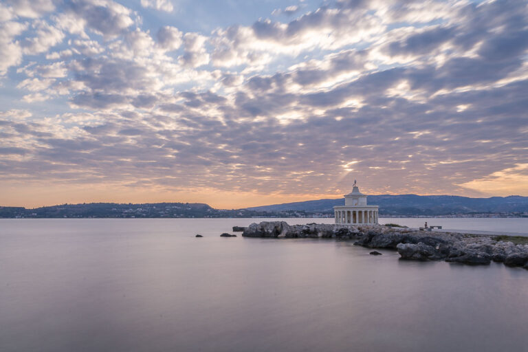 Panoramic view of the lighthouse at sunset.