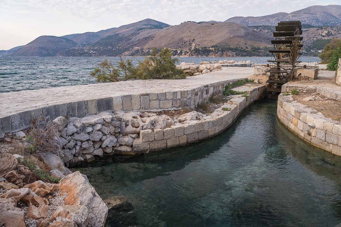 View of the sinkhole and watermill in Argostoli.