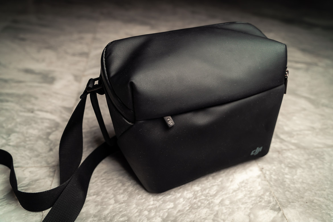 This is a close up of the DJI shoulder bag, an essential item on your minimalist travel photography gear list. 