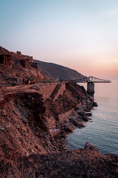 This image shows the old mines in Serifos at sunset.