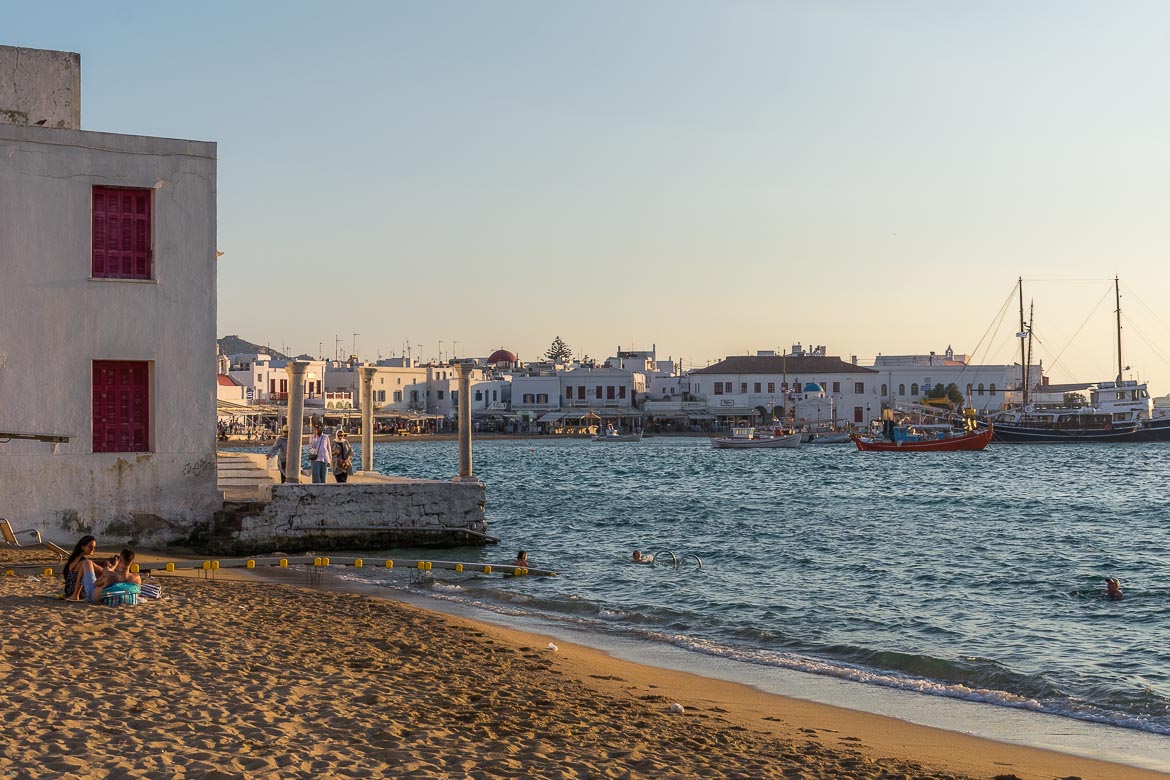 This photo shows the quaint Old Port in Mykonos Town which has wonderful views of the Old Town.