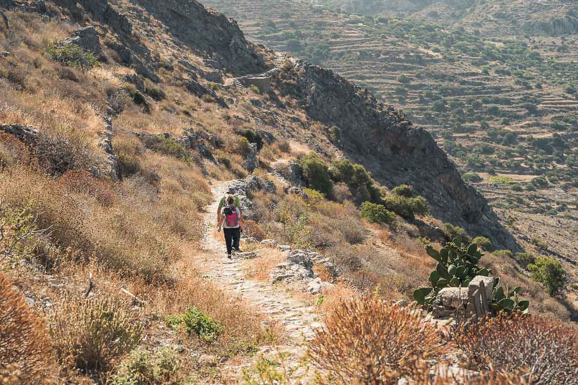 This image shows a hiking trail in Amorgos.