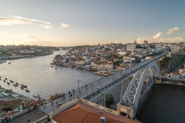 Panoramic view of Ponte Luis bridge and Porto from the terrace of Mosteiro da Serra.