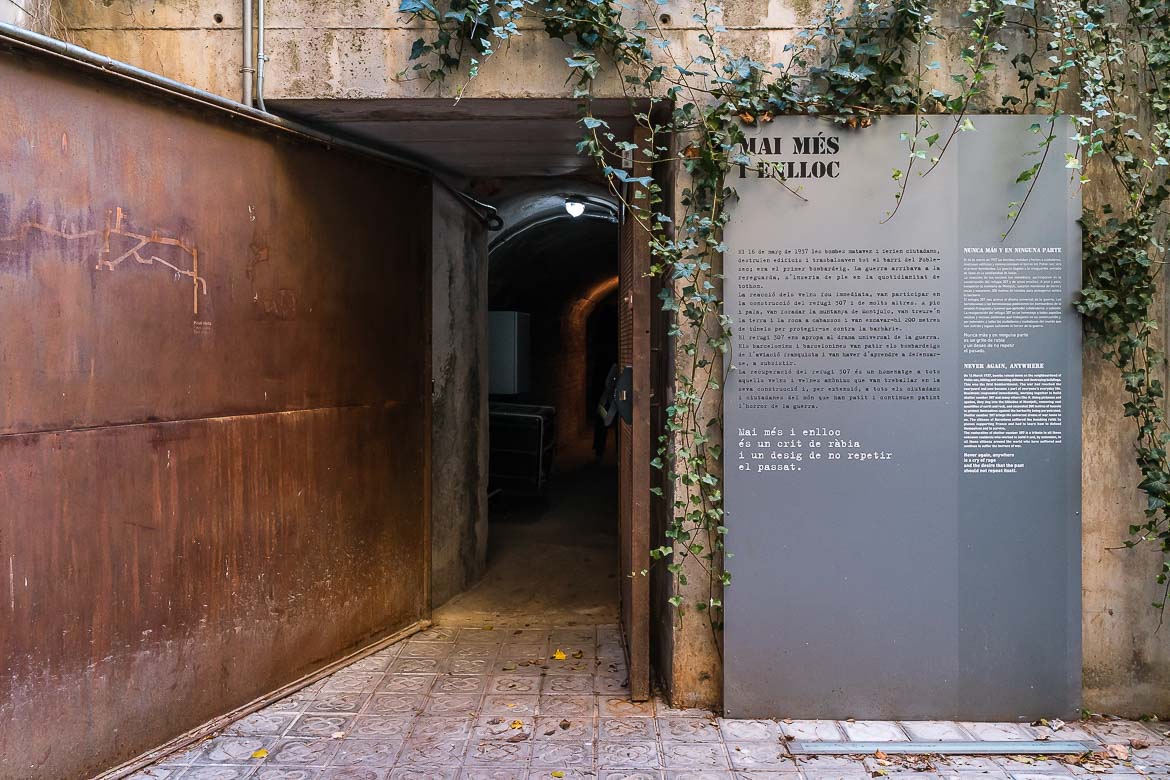 This image shows the entrance to Refugi 307, one of thousands of air-raid shelters in Barcelona.