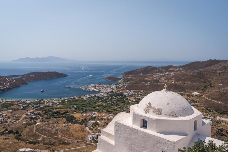 This is a panoramic shot of Livadi as seen from atop the castle of Chora.
