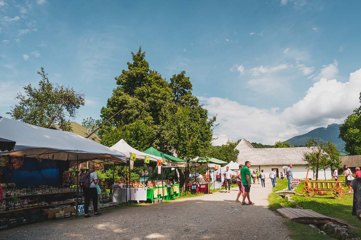 Tourist shops around Castelul Bran. A trip from Brasov to Bran Castle, Romania.