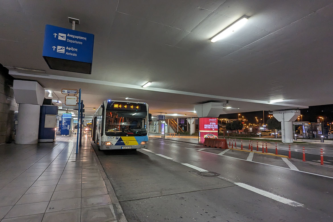 The X95 bus at the Athens airport terminal.