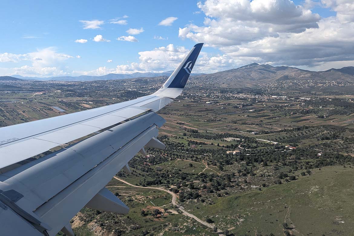 View of Attica before landing at Athens airport.