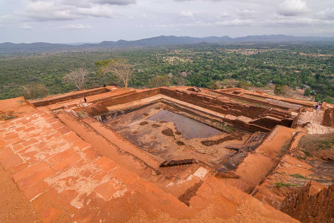 Ruins of an ancient swimming pool at the top of Sigiriya Rock Fortress.