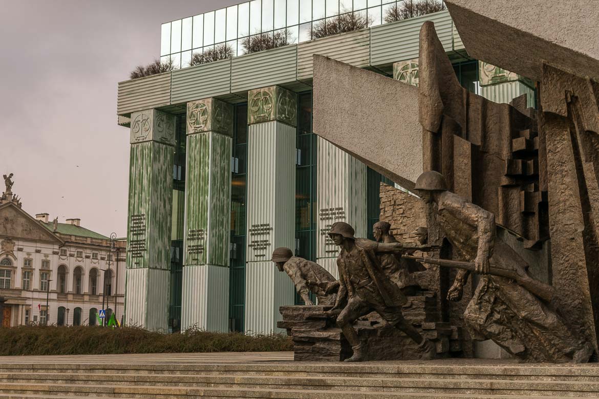 The Warsaw Uprising Monument is a complex of bronze sculptures of soldiers.