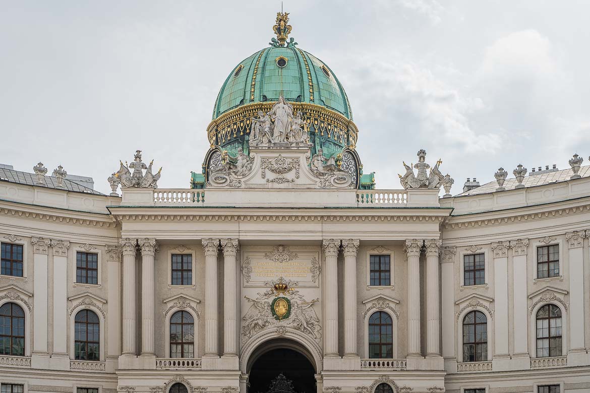The Hofburg's facade with its green imposing dome.