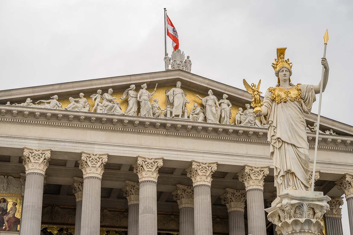 The Athena statue in front of the Austrian Parliament.