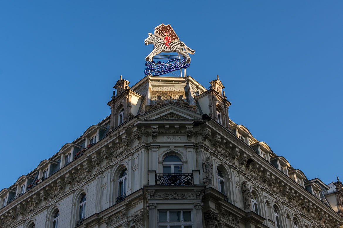 This is a close-up of the facade of the historic E. Wedel café.