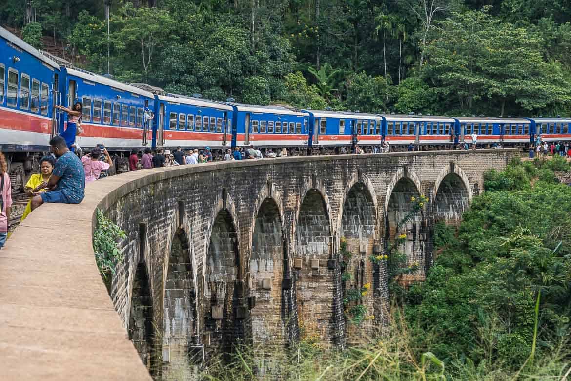 The iconic blue train on the Nine-Arch Bridge.