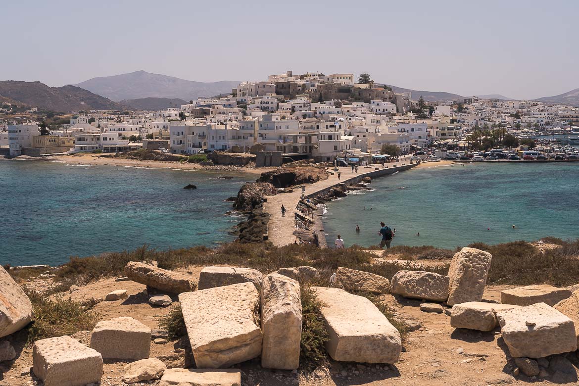 This image shows Chora and the castle. The photo is taken from Portara.
