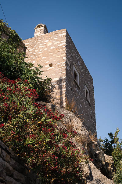 This image shows the Zevgolis Tower in Apeiranthos.