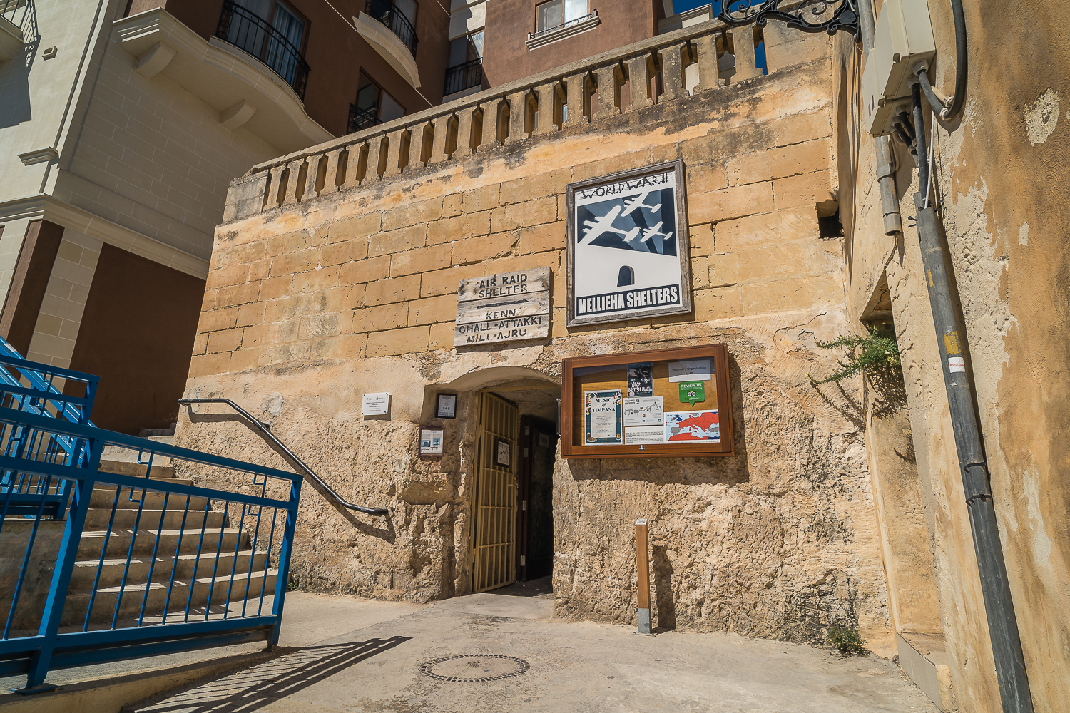 The entrance to Mellieha World War II air-raid shelter.