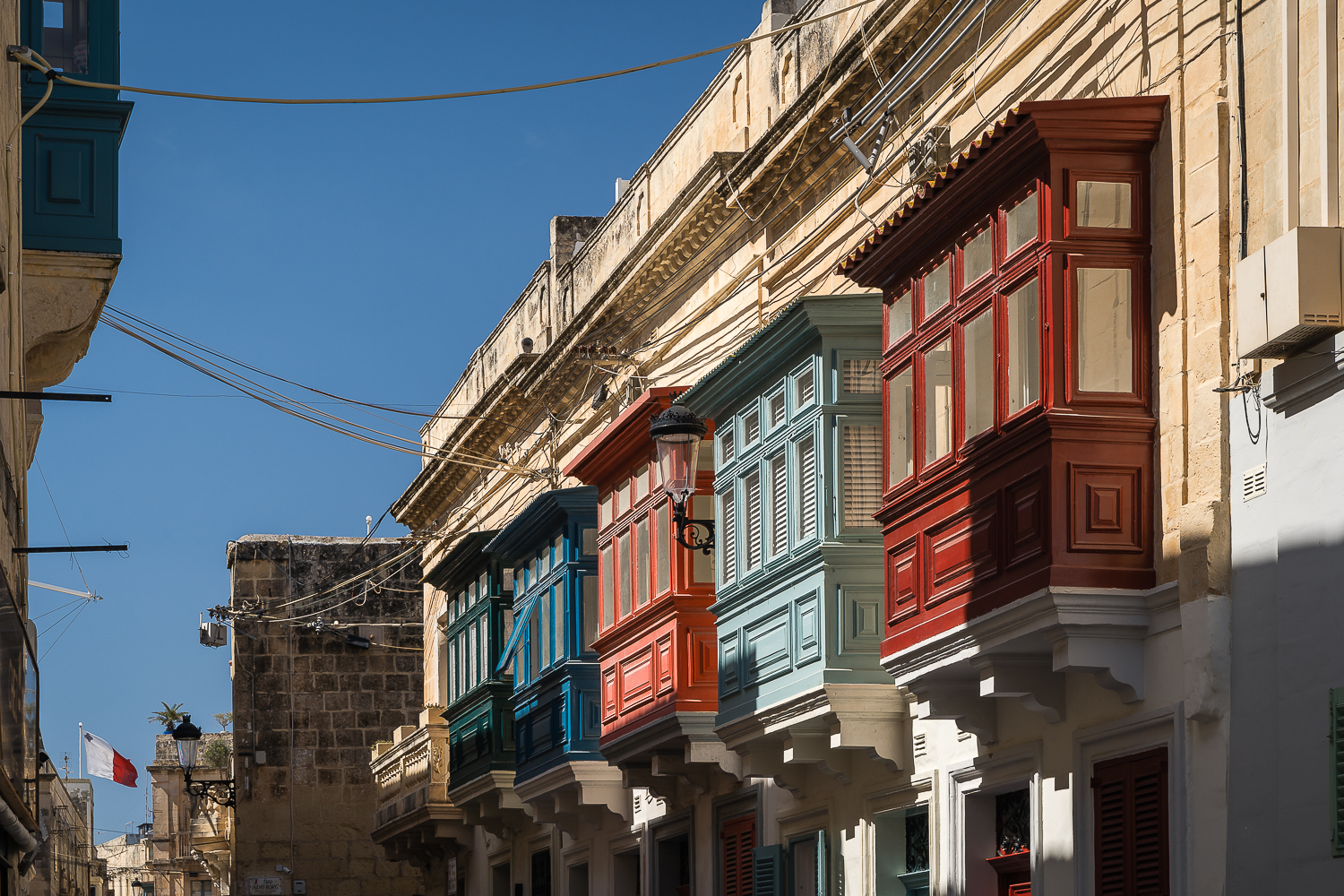 Colourful wooden balconies in Rabat.