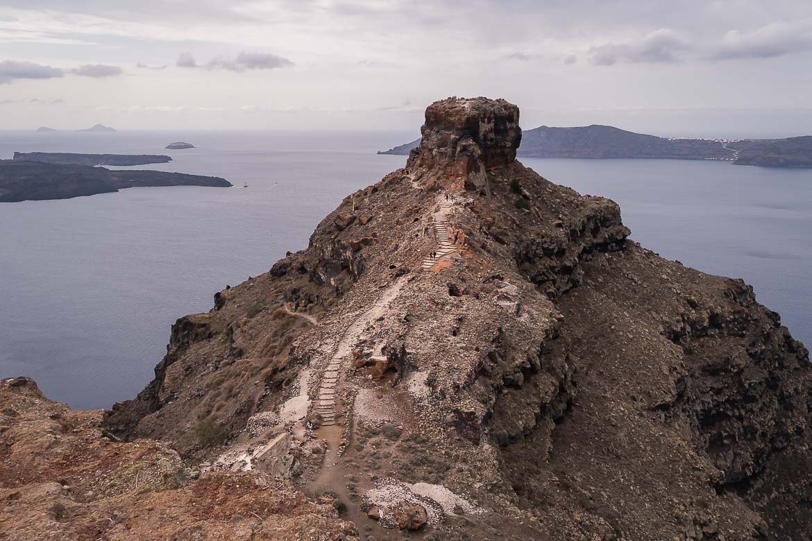 This is a close-up of Skaros Rock, one of the best places to visit in Santorini.